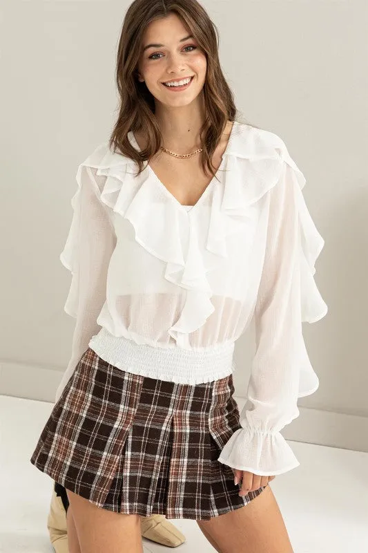 Off White Fresh Start Ruffled Chiffon Blouse