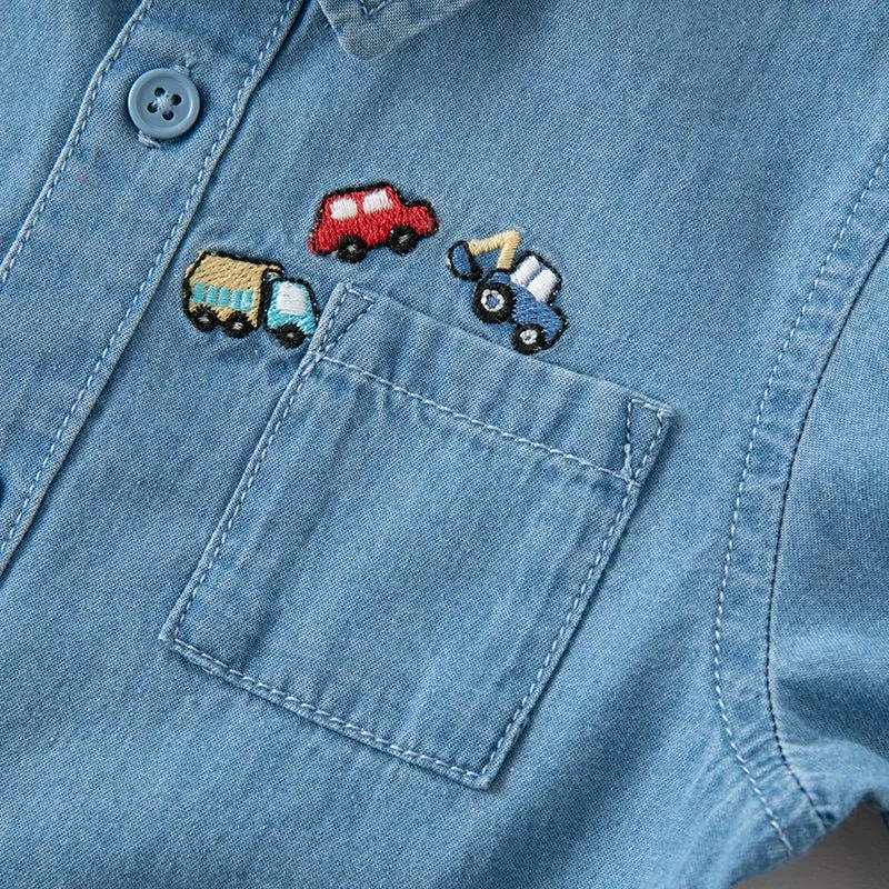 Original Car Collector Boy Blue Denim Shirt