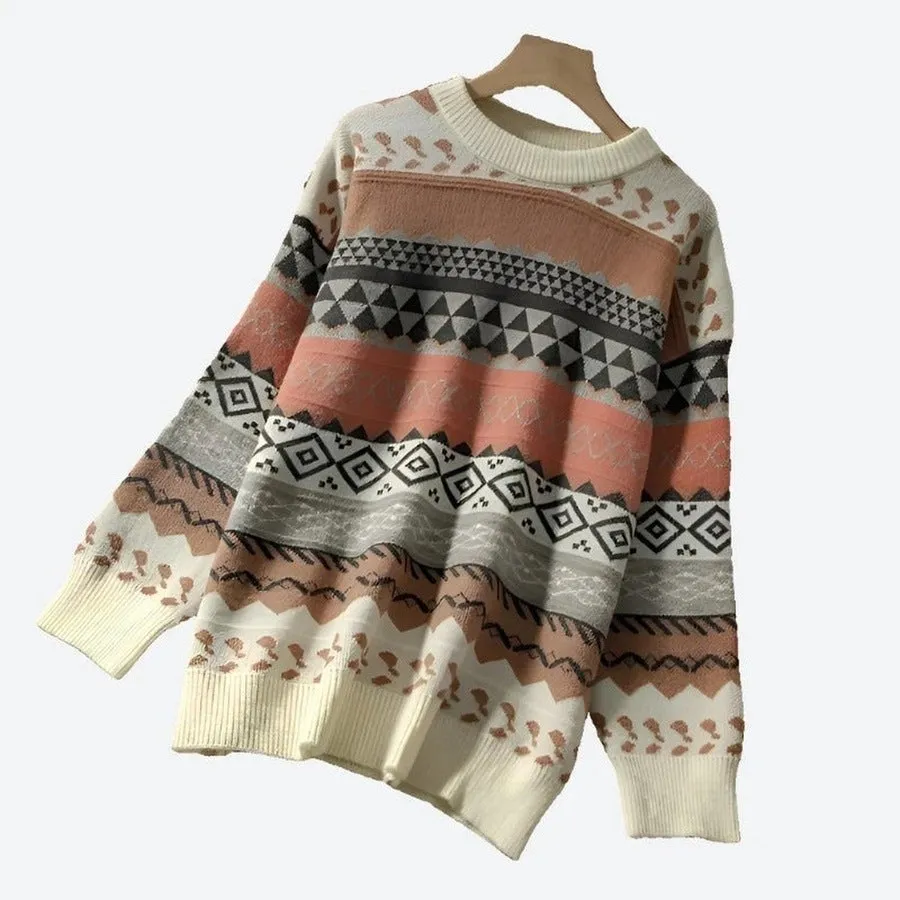 Patterned Oversized Pullover Knit Sweaters