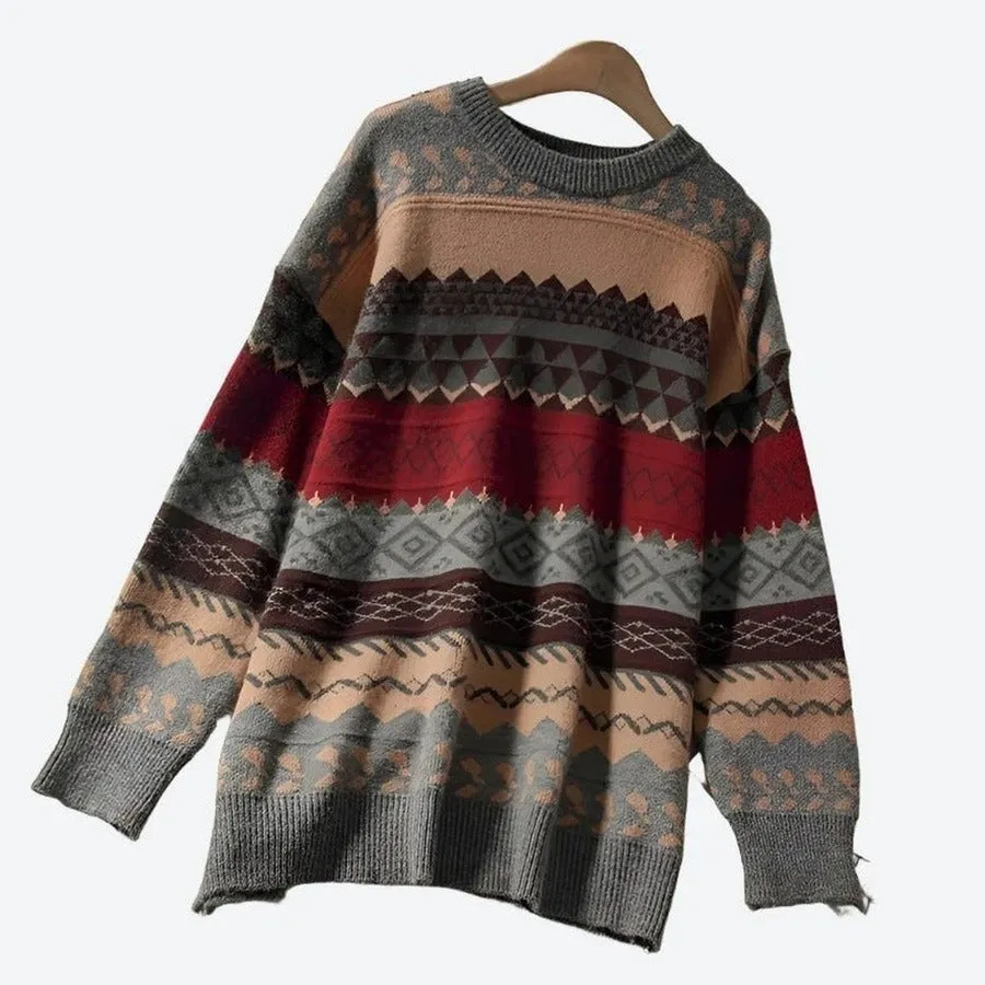 Patterned Oversized Pullover Knit Sweaters