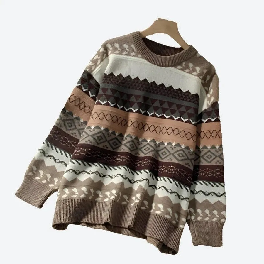 Patterned Oversized Pullover Knit Sweaters