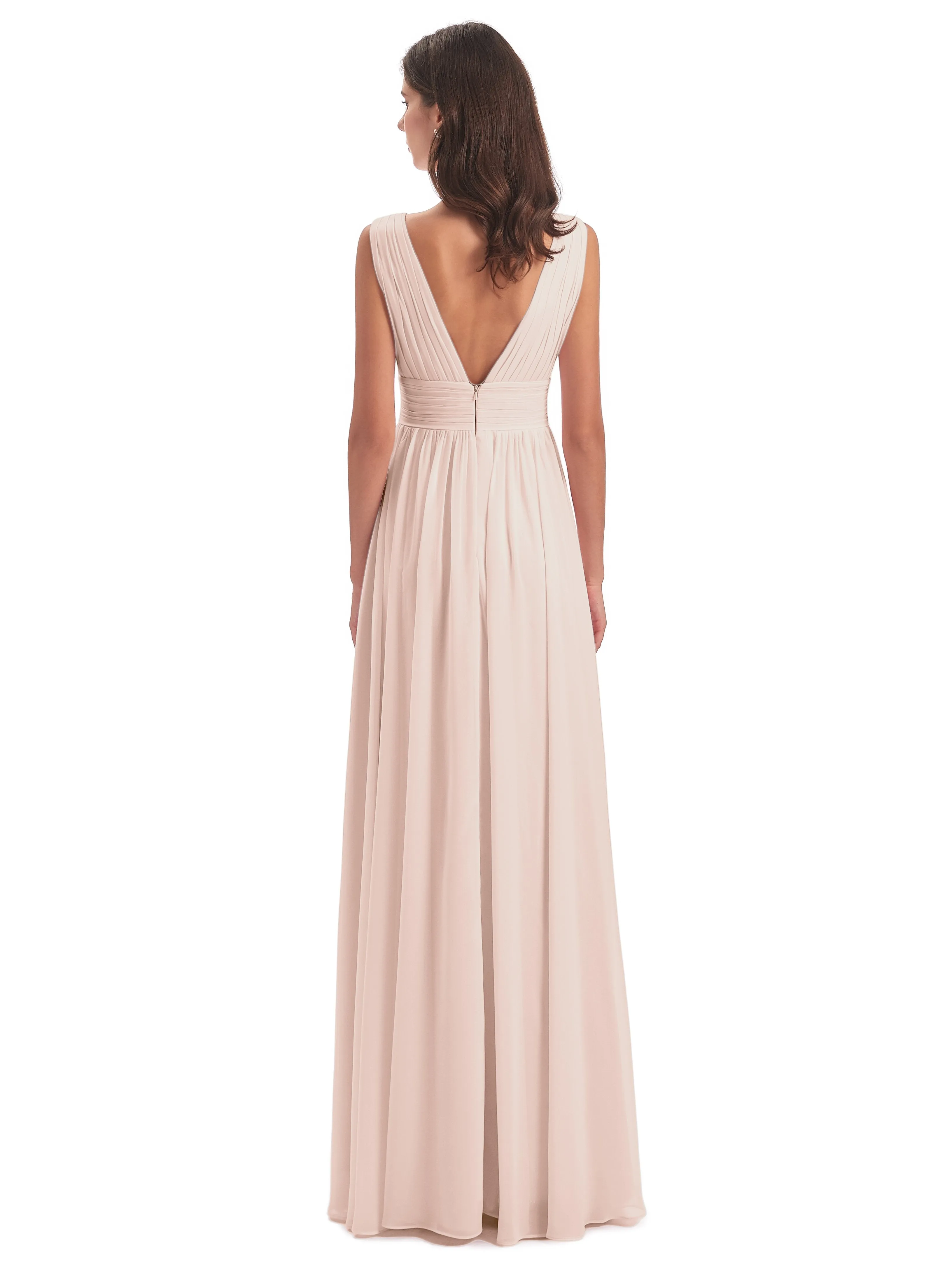 Pearl Pink Bridesmaid Charming Chiffon V Neck Split Long Bridesmaid Dresses