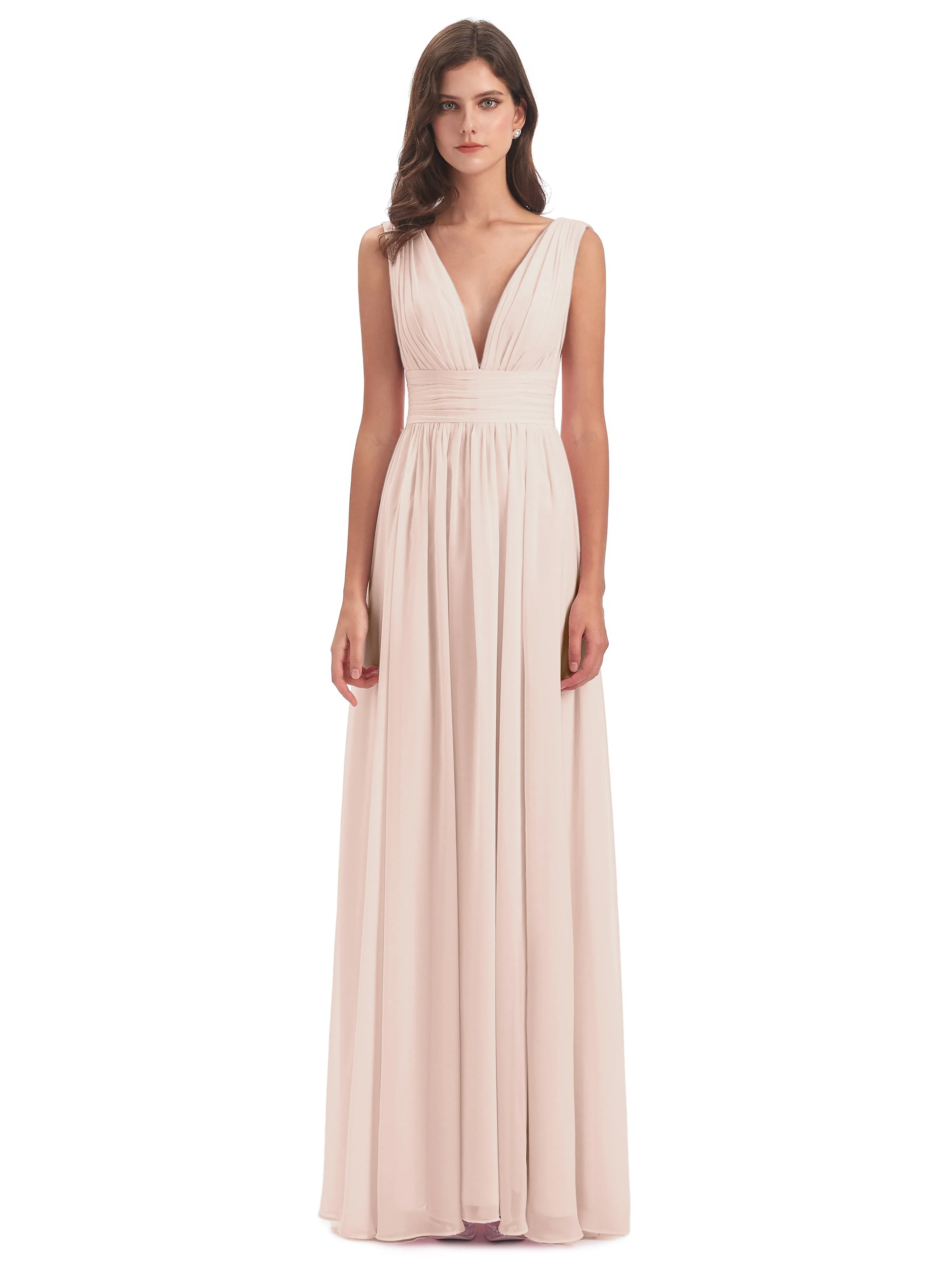 Pearl Pink Bridesmaid Charming Chiffon V Neck Split Long Bridesmaid Dresses