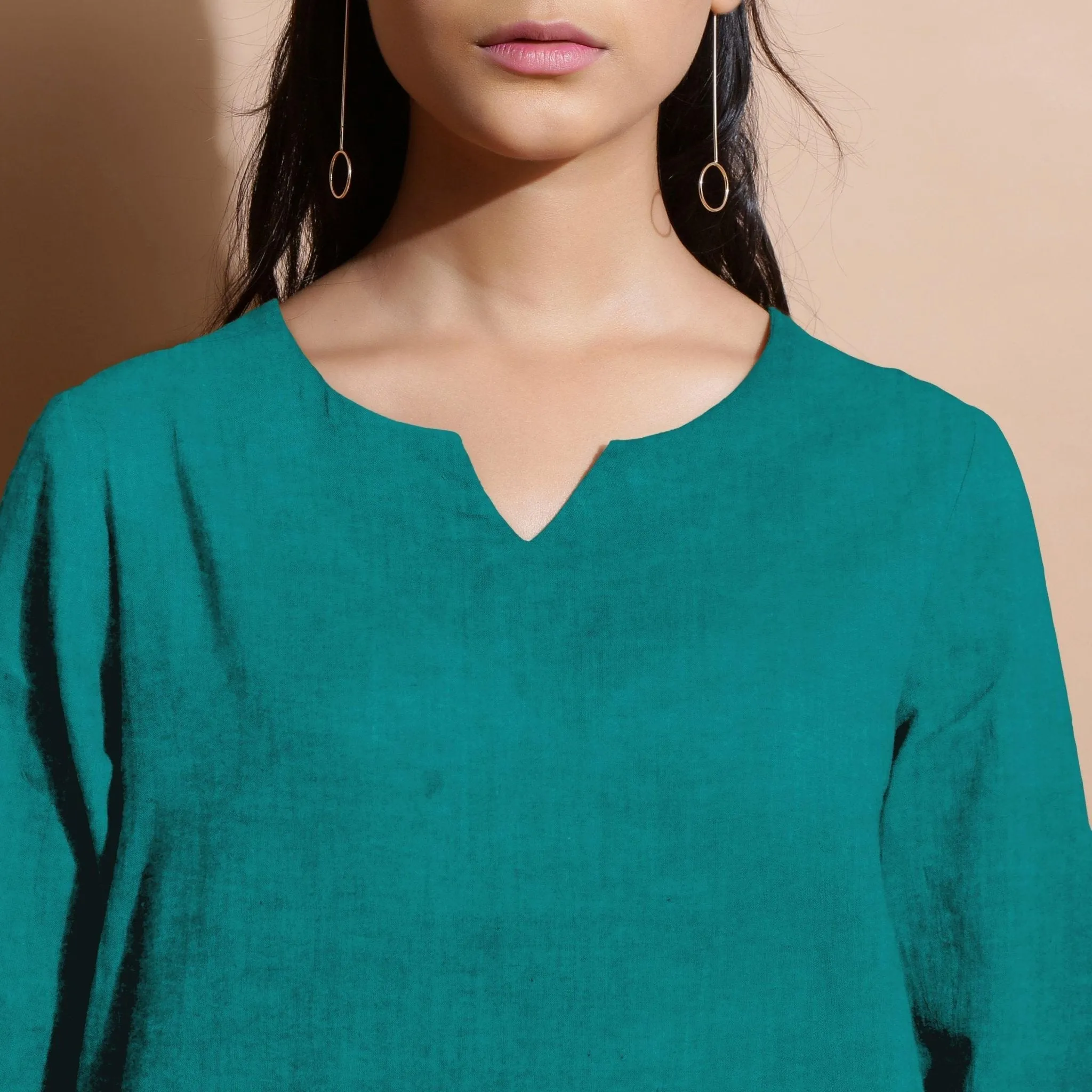 Pine Green 100% Linen Split-Neck Tunic Top