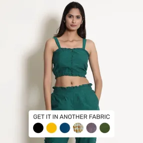 Pine Green Warm 100% Cotton Frilled Bustier Crop Top