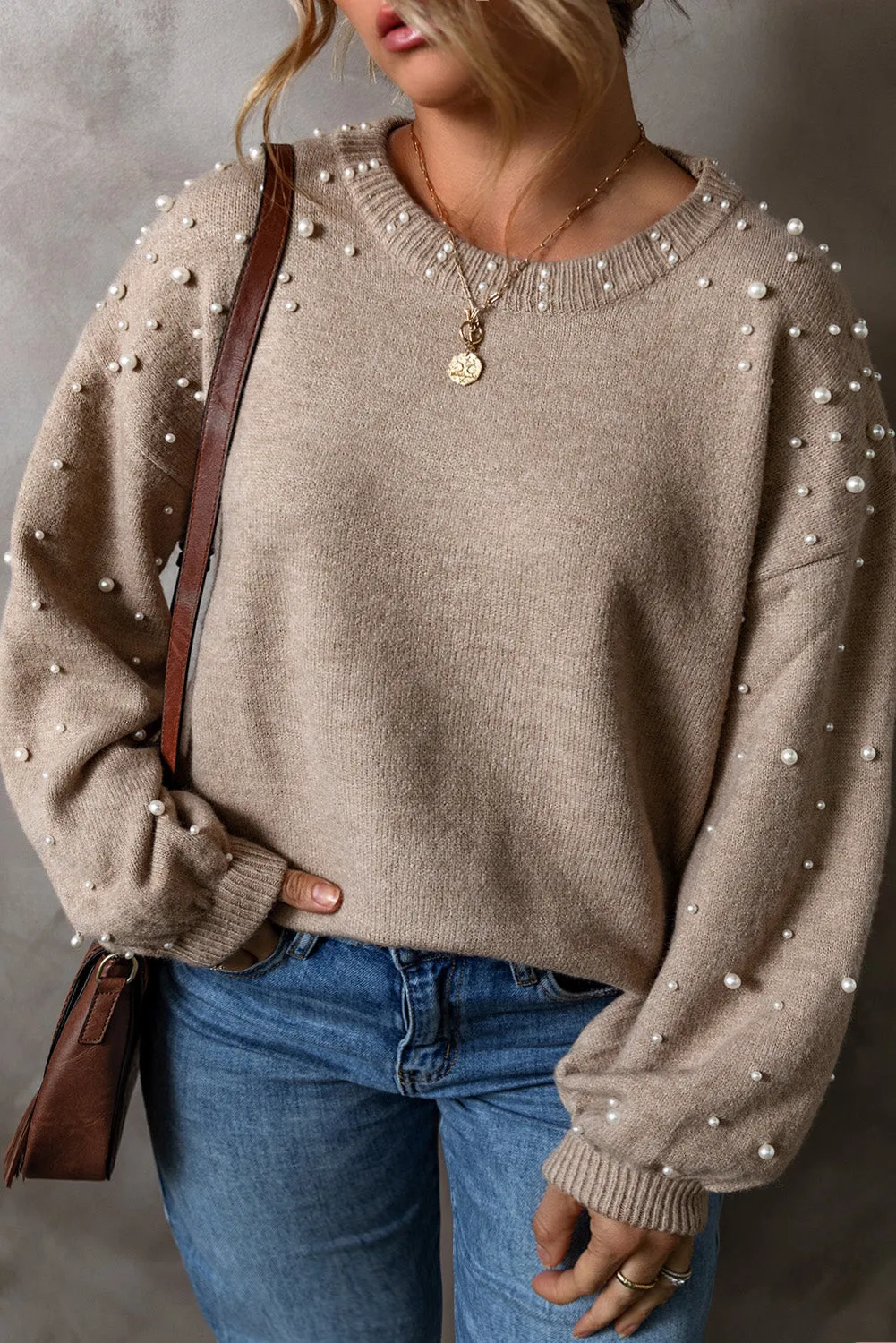 Plus Size Pearled Drop Shoulder Sweater