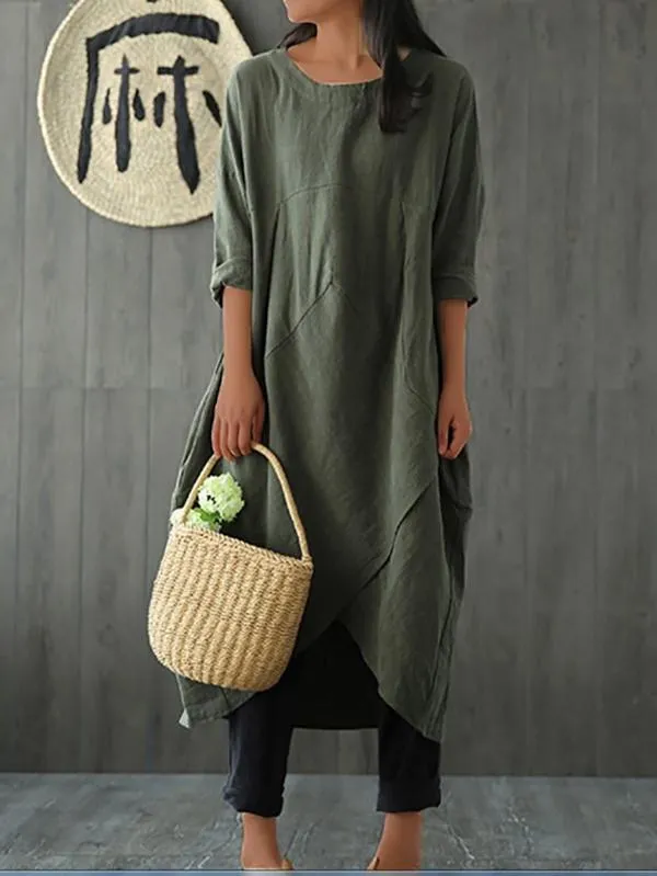 Plus Size Women's Loose Shoulder Sleeve Cotton Dress