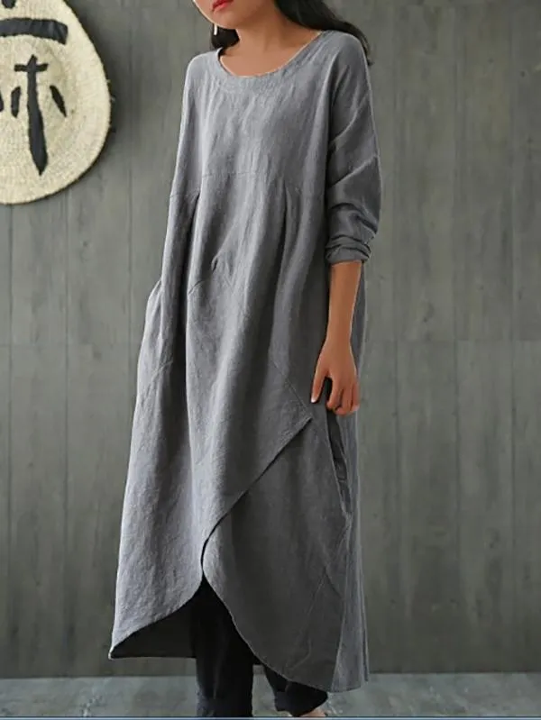 Plus Size Women's Loose Shoulder Sleeve Cotton Dress