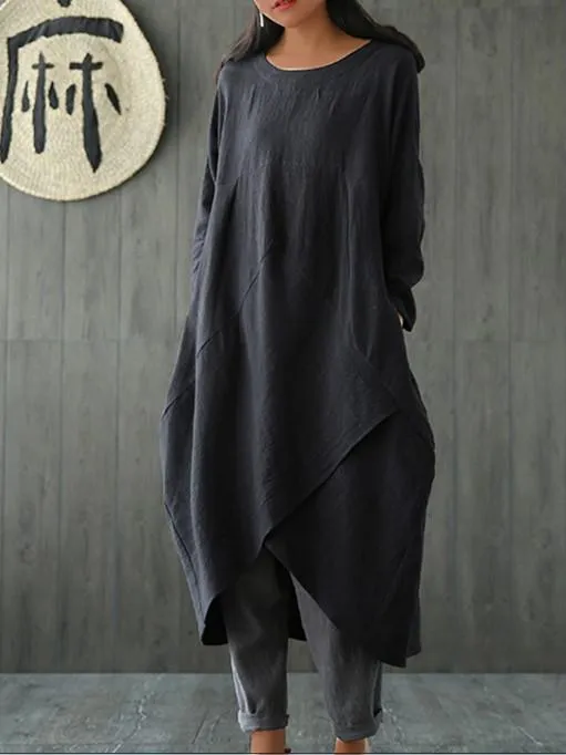 Plus Size Women's Loose Shoulder Sleeve Cotton Dress