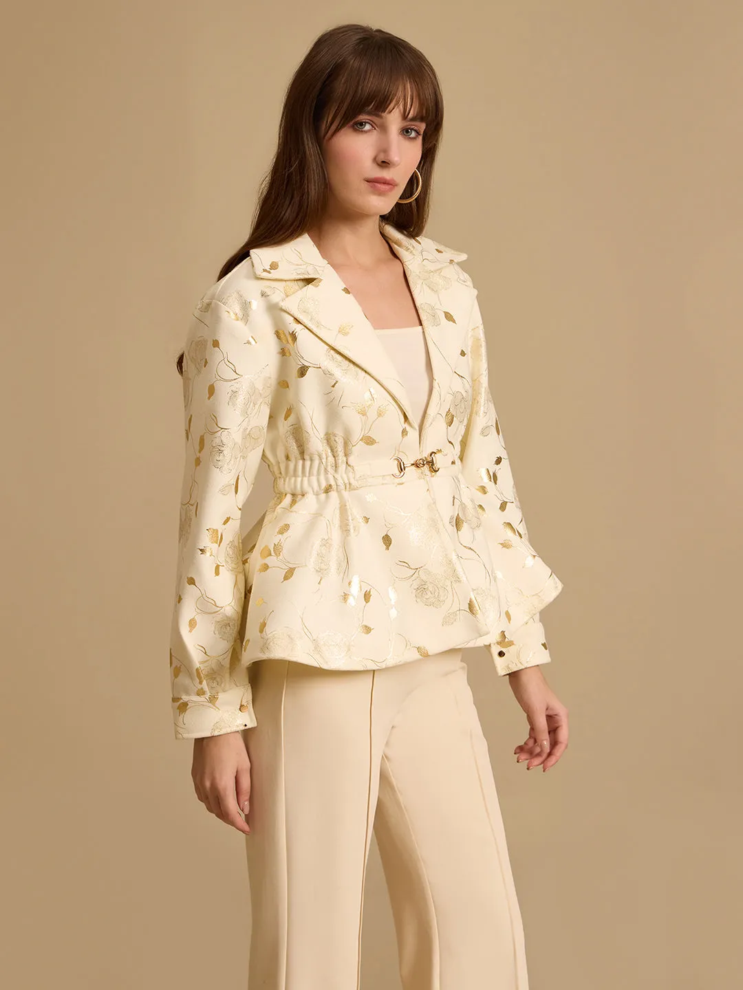 Printed Felt Peplum Jacket