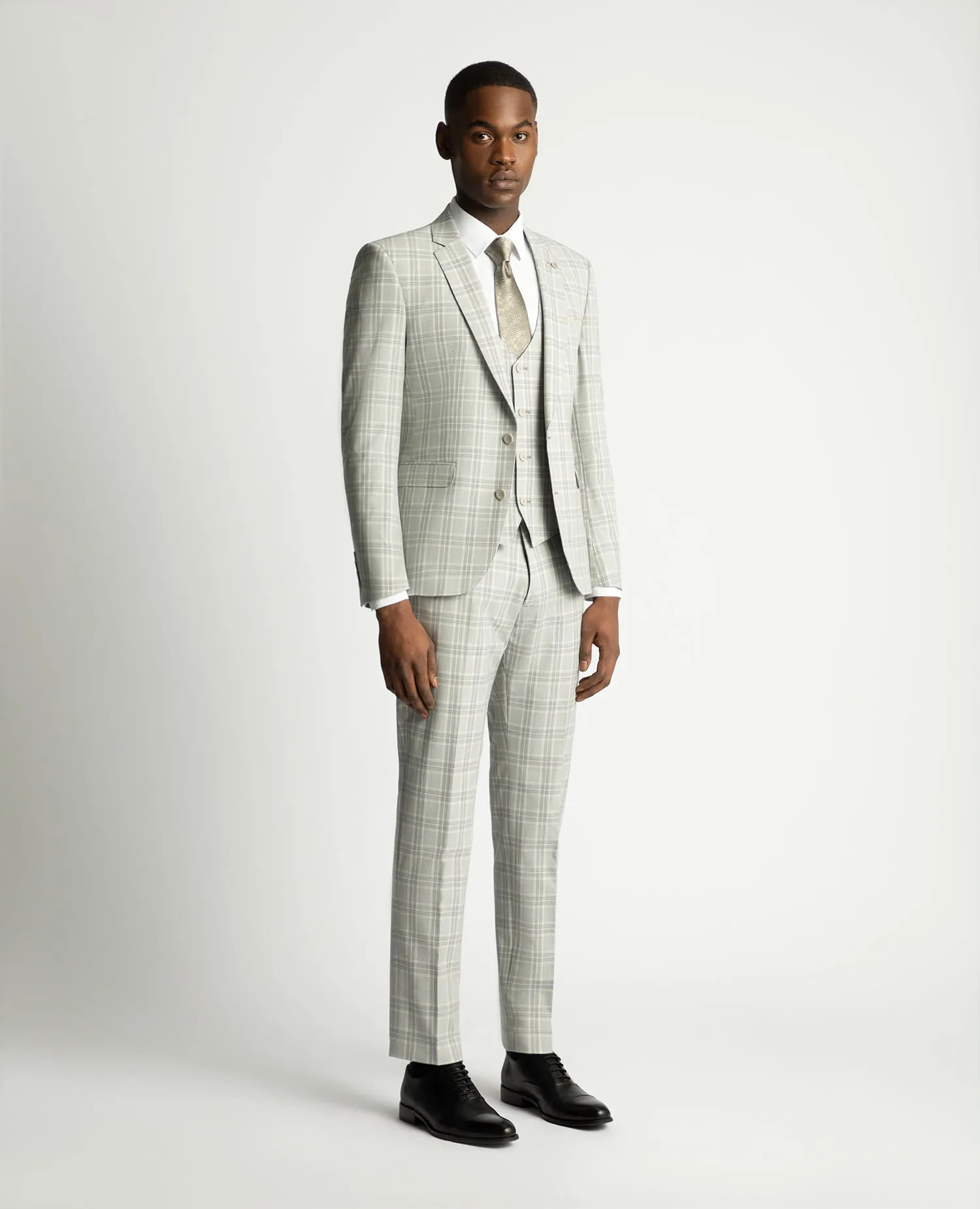 REMUS UOMO® Lucian Slim 3 Piece Check Suit/Light Grey - SS24 SALE