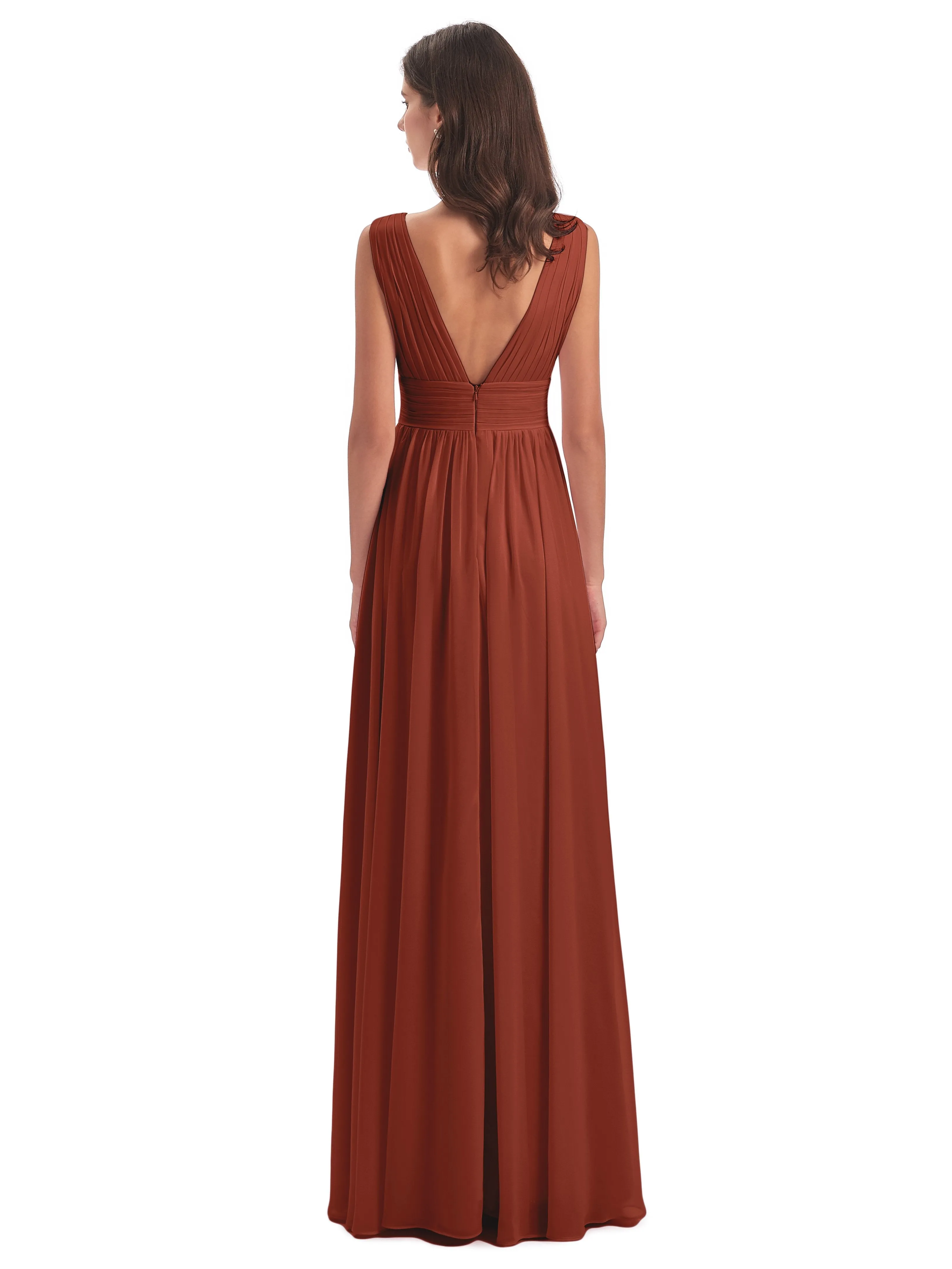 Rust Coloured Bridesmaid Dresses Charming Chiffon V Neck Split Long Bridesmaid Dresses