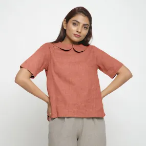 Rust Sandstone 100% Linen Peter Pan Collar Top