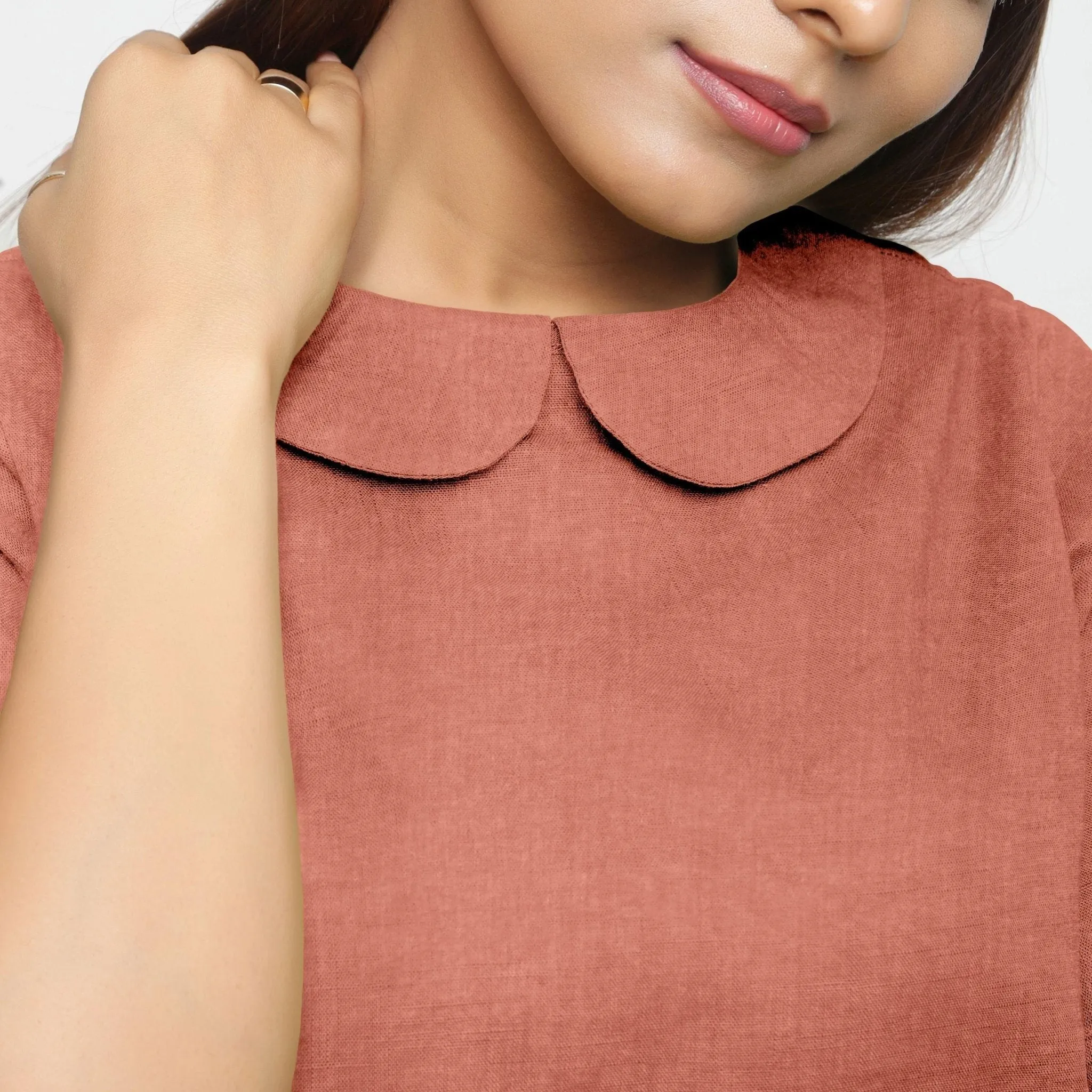 Rust Sandstone 100% Linen Peter Pan Collar Top