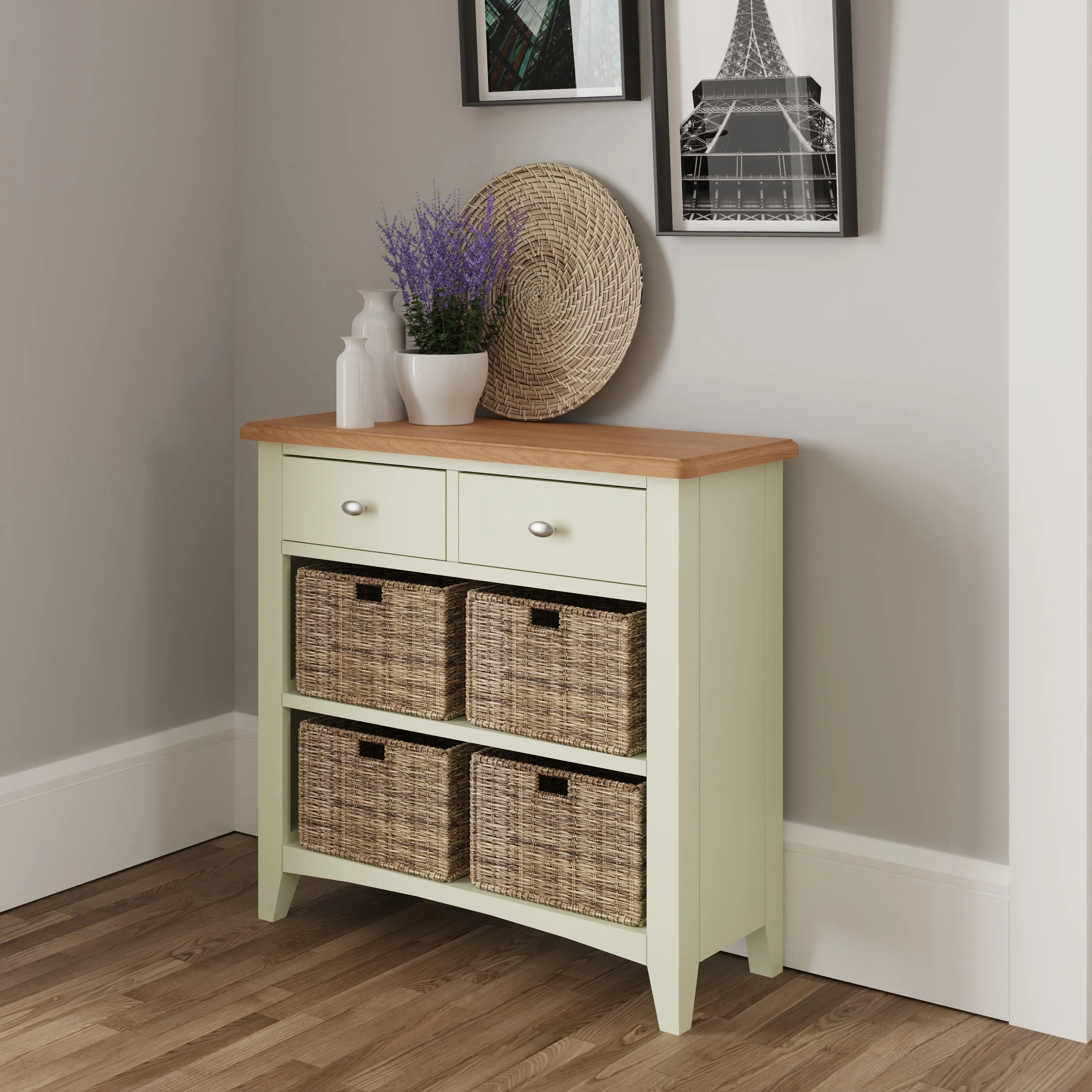 Salisbury Pure White Cabinet 2 Drawer 4 Basket 80 x 30 x 75 cm