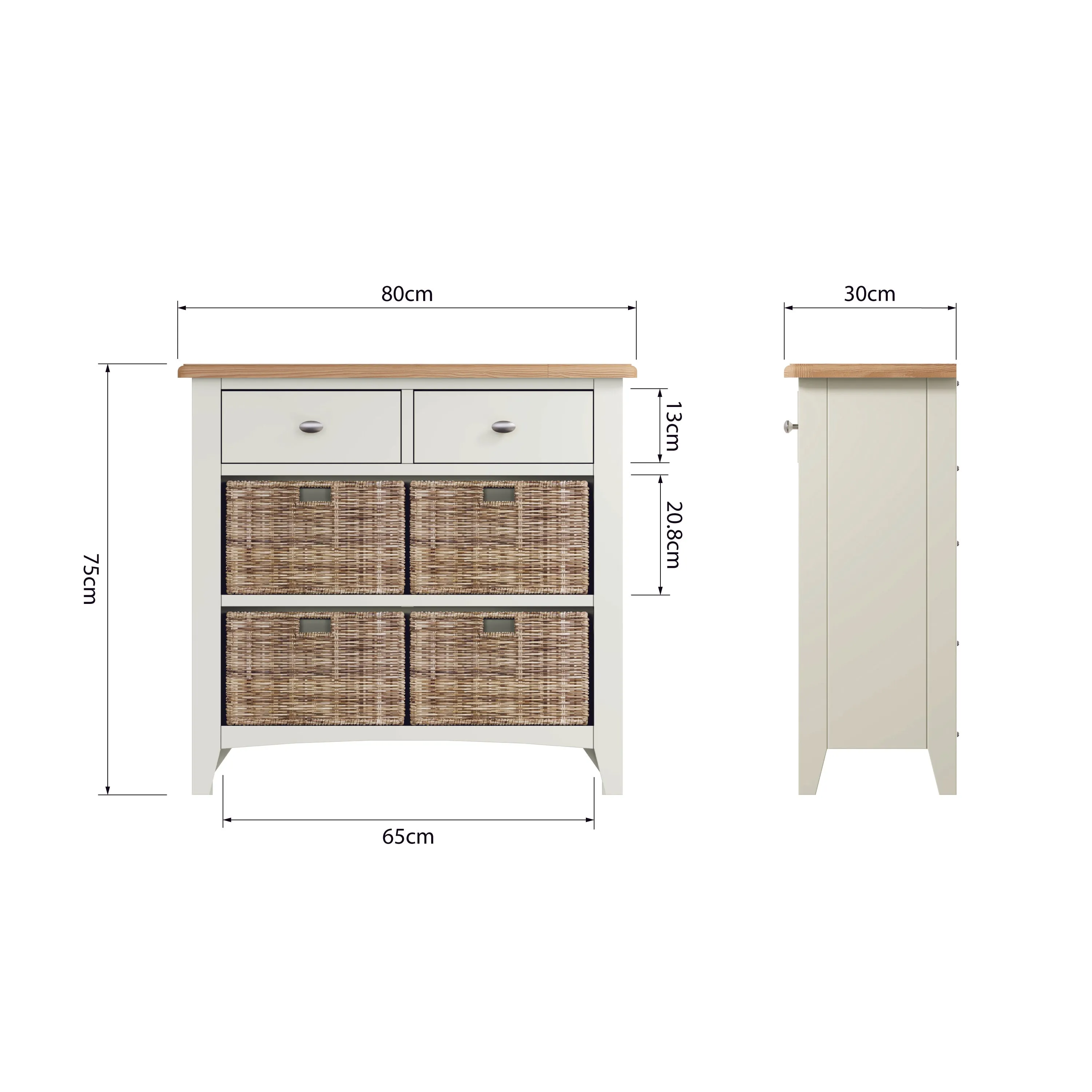 Salisbury Pure White Cabinet 2 Drawer 4 Basket 80 x 30 x 75 cm