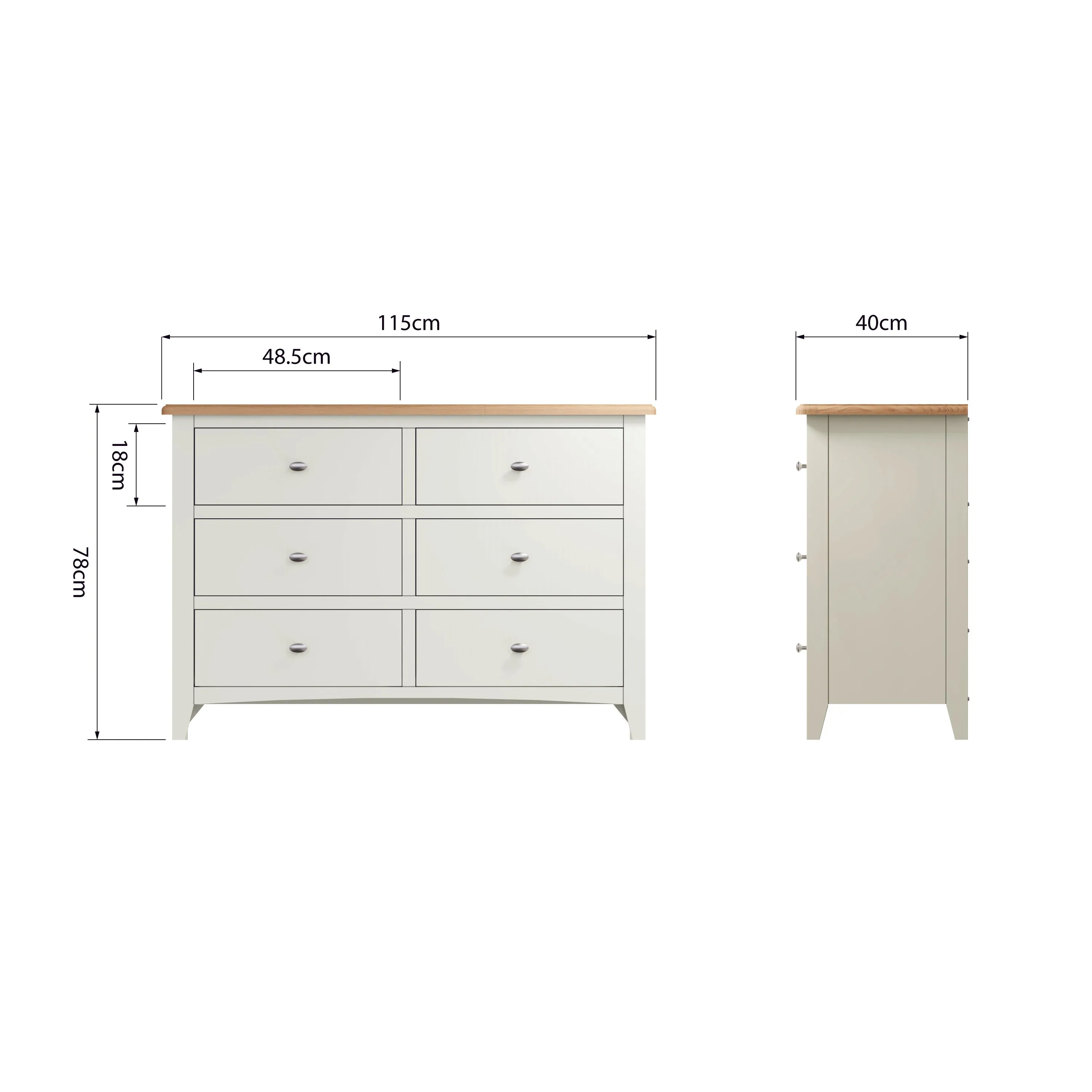 Salisbury Pure White Chest of 6 Drawers 115 x 40 x 78 cm