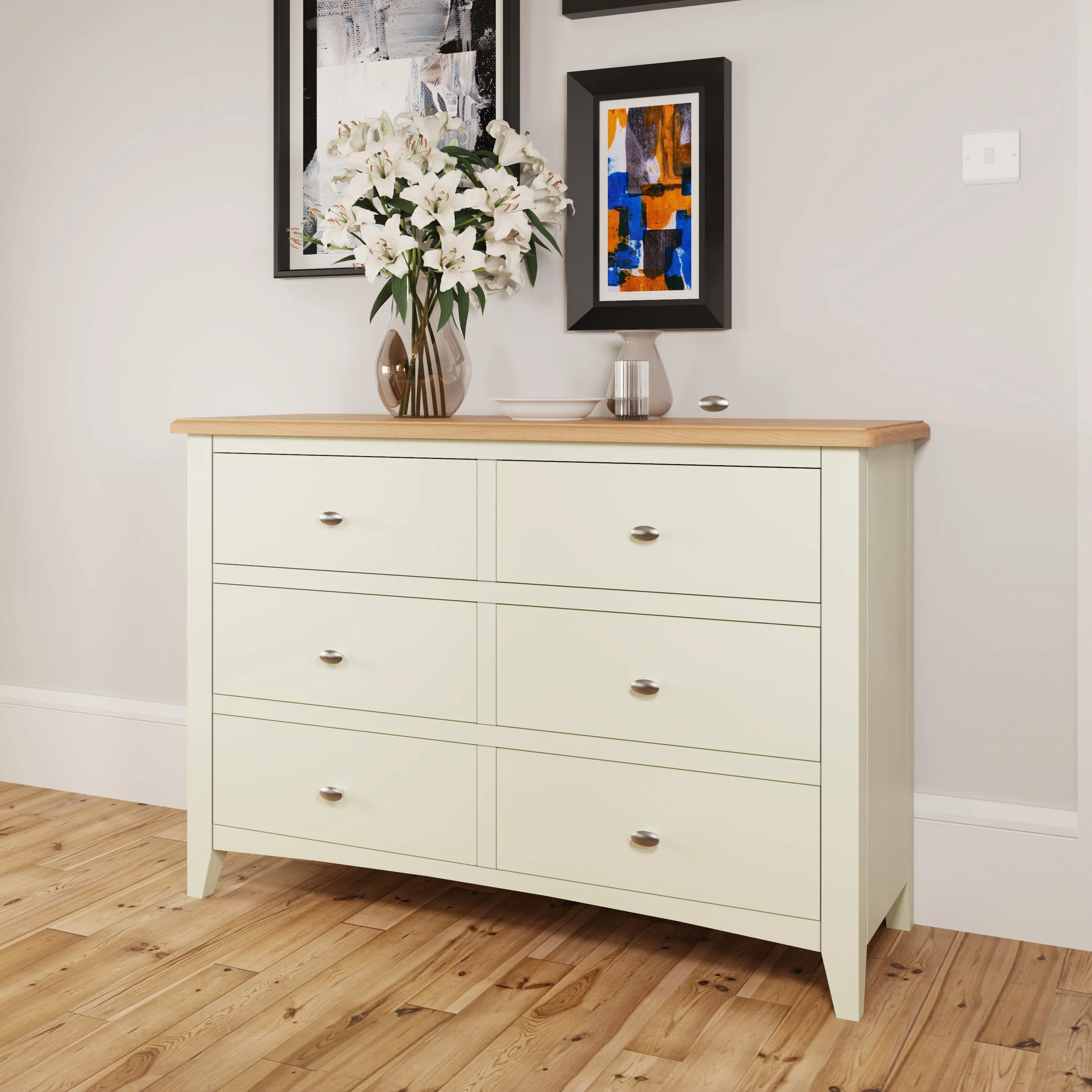 Salisbury Pure White Chest of 6 Drawers 115 x 40 x 78 cm