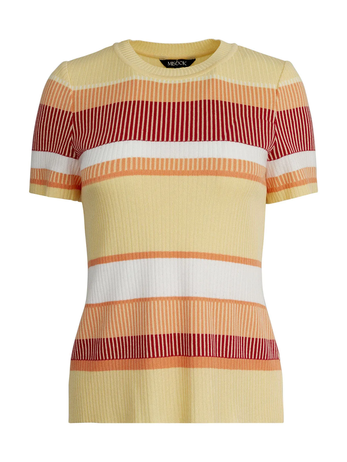 Short Sleeve Intarsia Striped Soft Knit Top