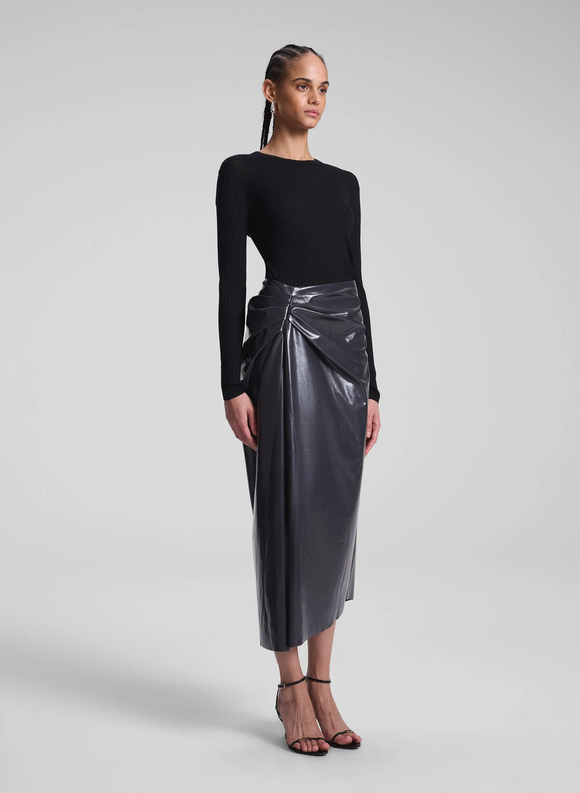 Tessa Patent Vegan Leather Midi Skirt