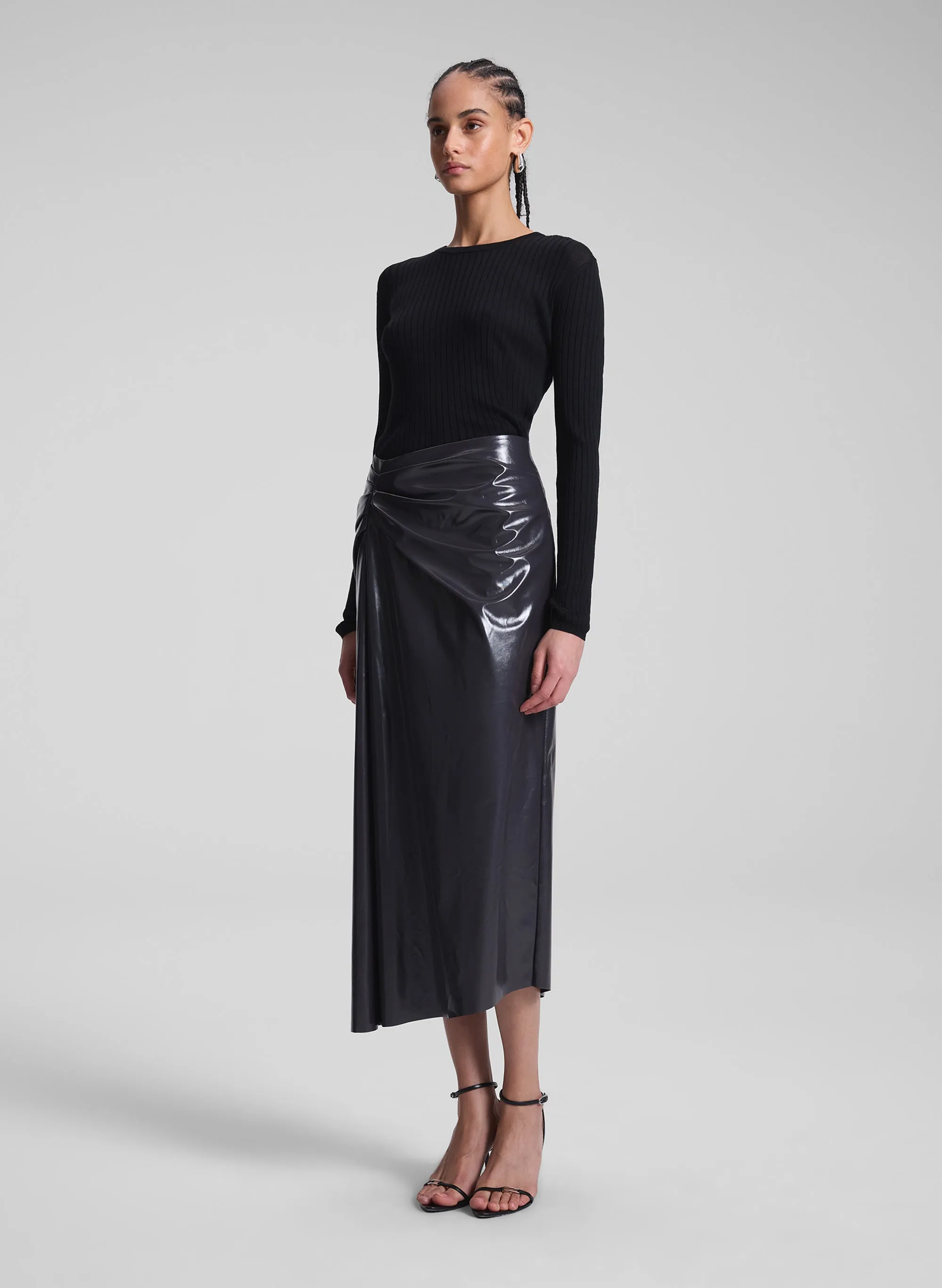 Tessa Patent Vegan Leather Midi Skirt