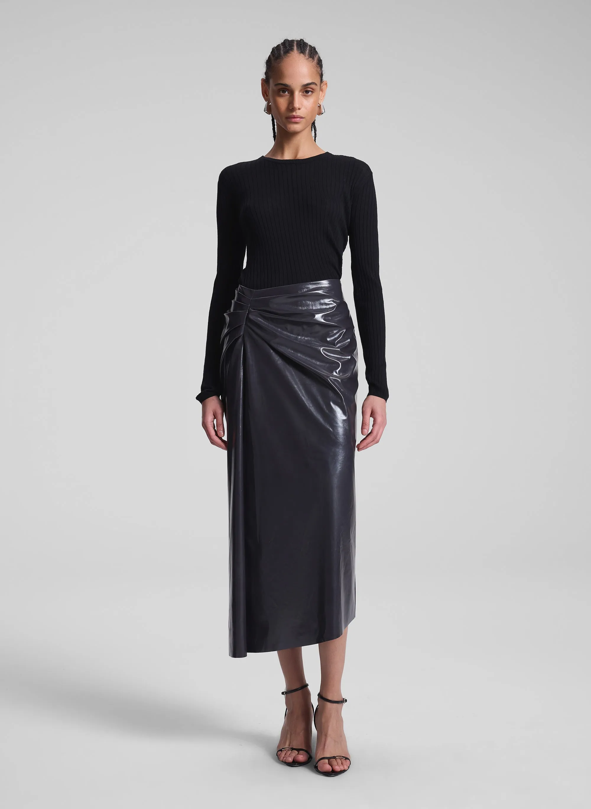 Tessa Patent Vegan Leather Midi Skirt