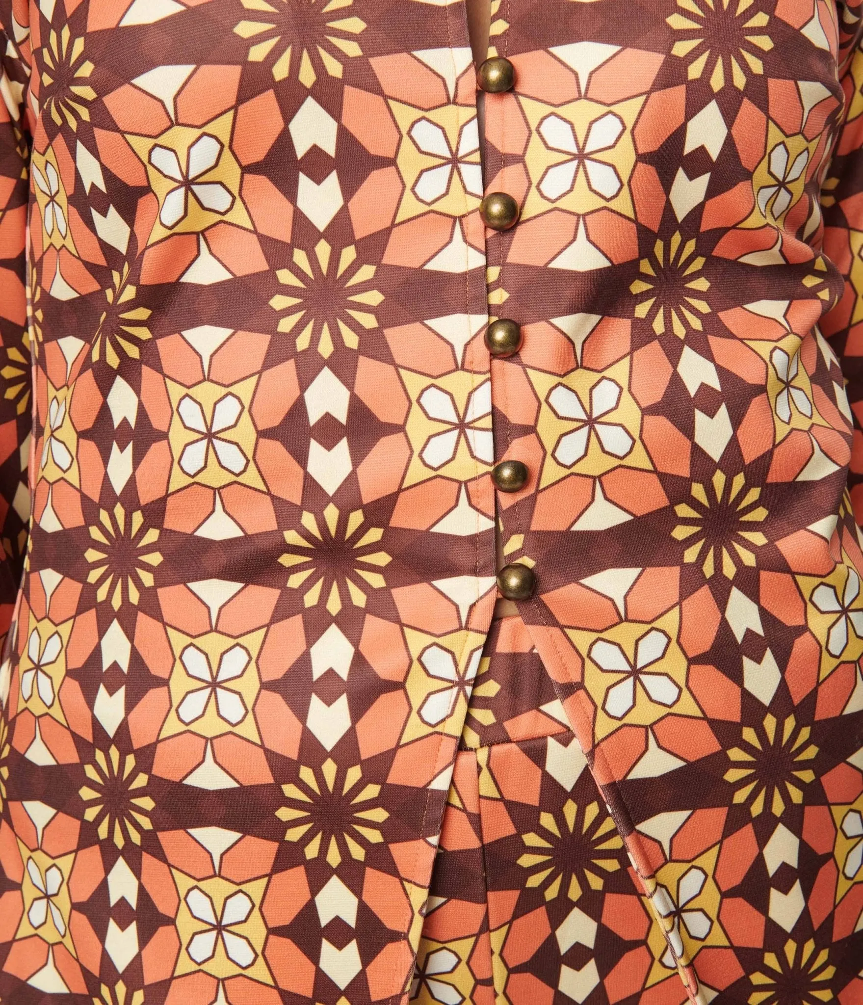 Unique Vintage 1970s Orange & Brown Mosaic Blouse