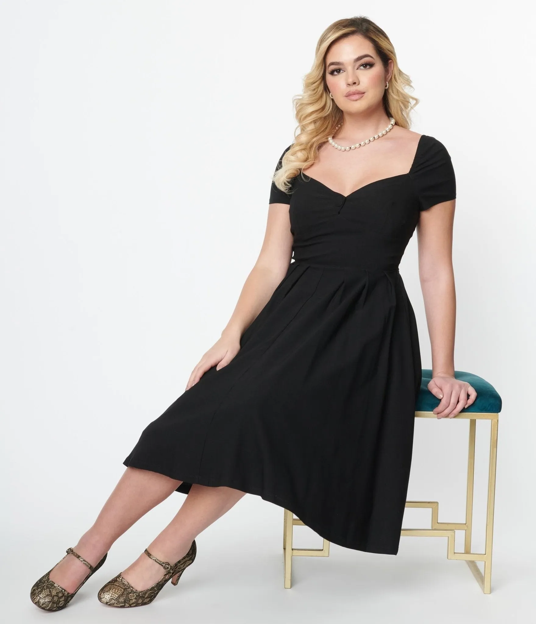 Unique Vintage Black Sweetheart Midge Swing Dress