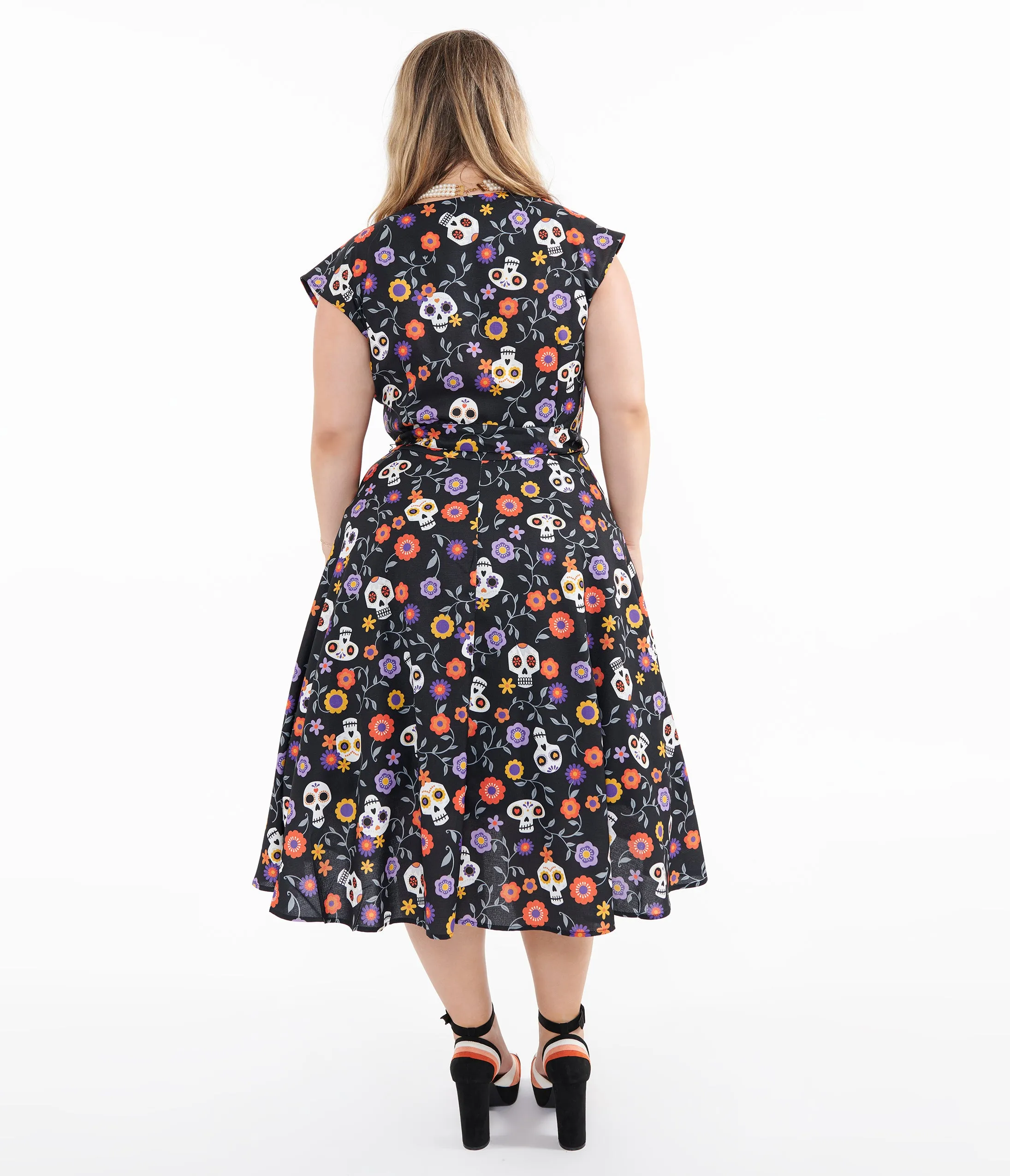 Unique Vintage Plus Size Sugar Skulls Hedda Swing Dress