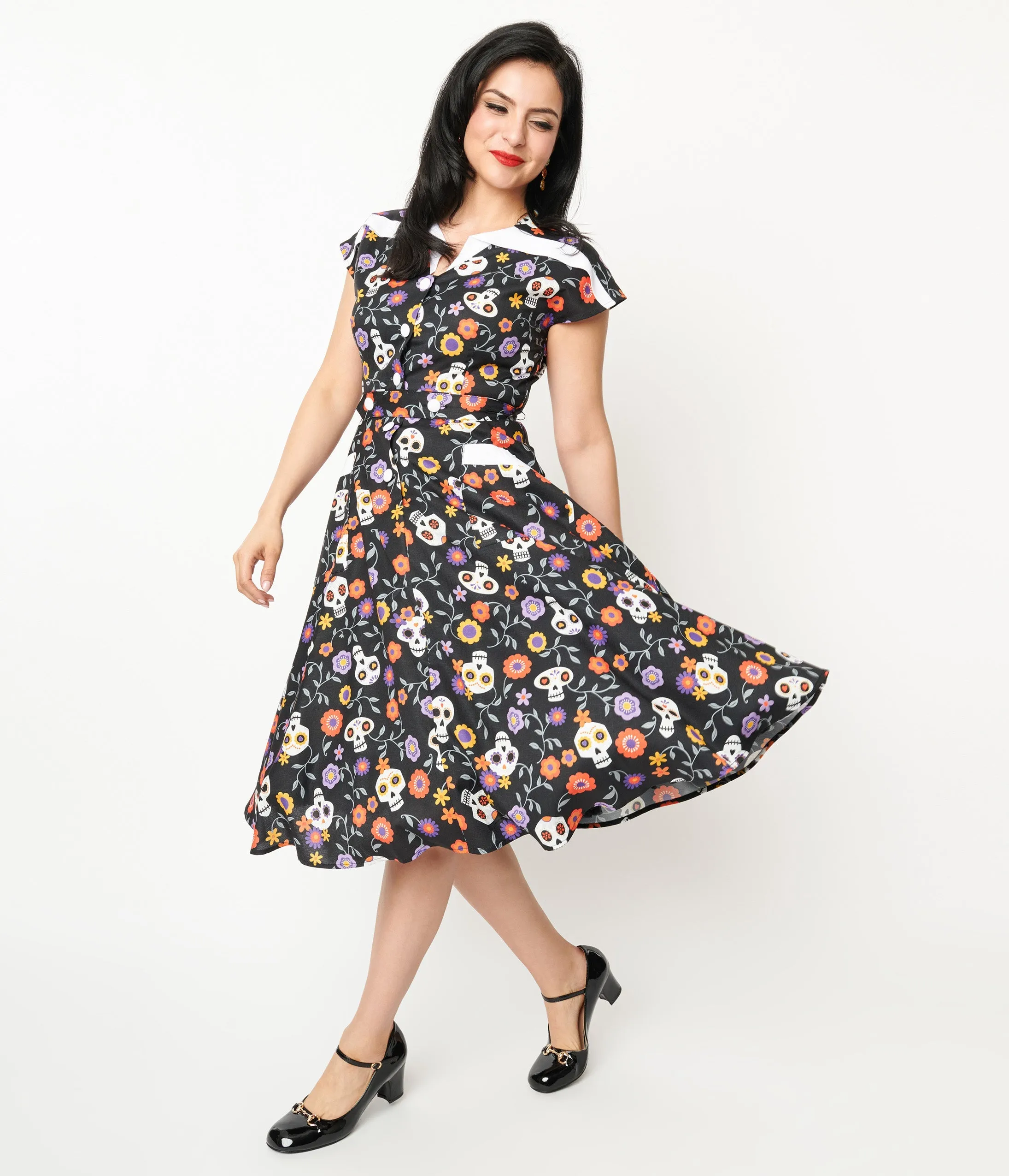 Unique Vintage Sugar Skulls Hedda Swing Dress