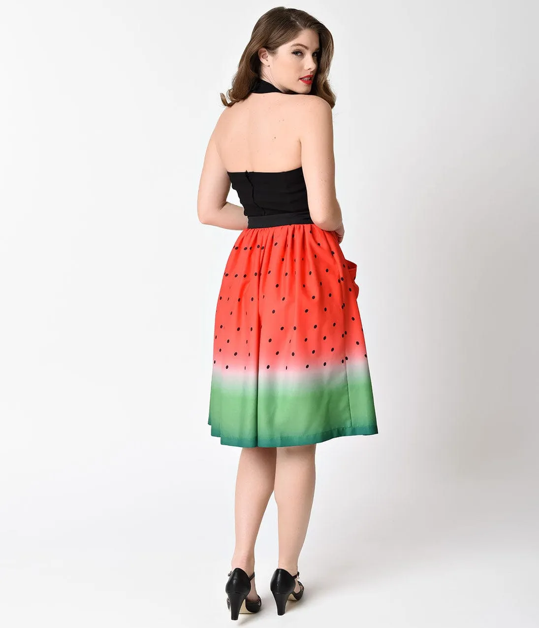 Unique Vintage Watermelon Ombre Button Up Elora Swing Skirt