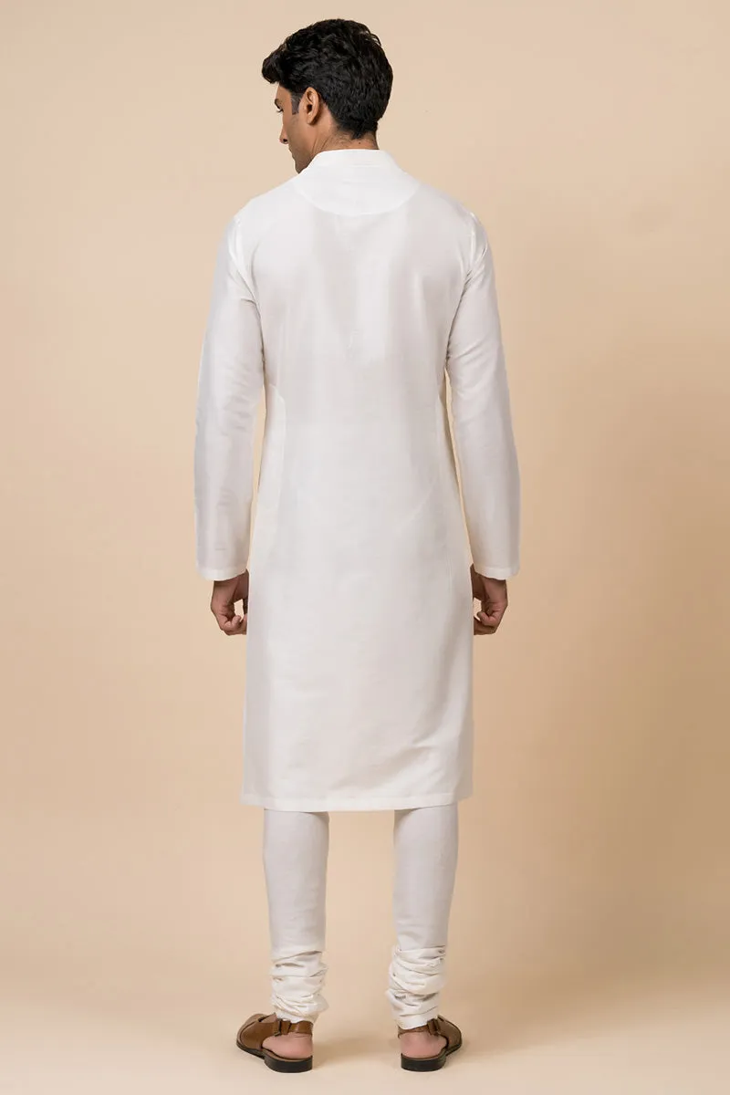 White Embroidered Collar And Placket Kurta Set