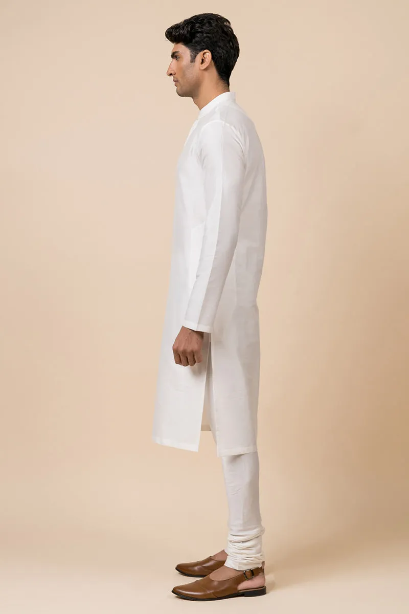 White Embroidered Collar And Placket Kurta Set