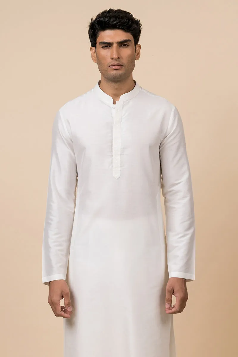 White Embroidered Collar And Placket Kurta Set