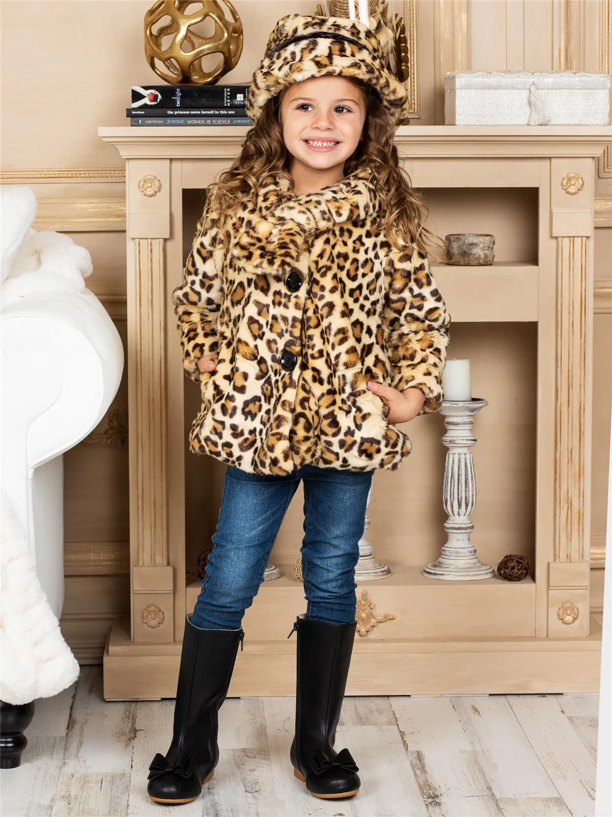 Widgeon Little Girls Leopard Faux Fur Coat