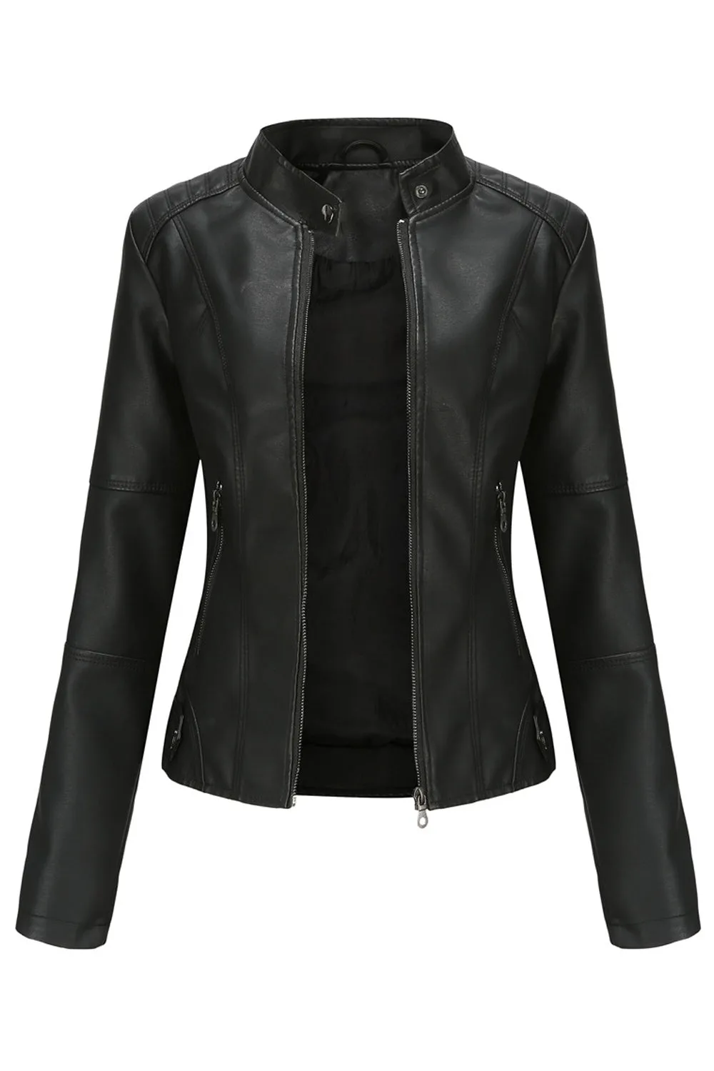 Women Fashionable Warm Solid Colored Leather Jacket - WJC23205