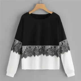 Women's Casual Lace Long Sleeve Sweatshirt