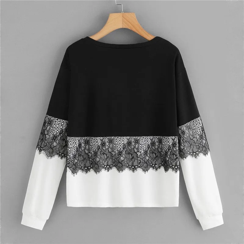 Women's Casual Lace Long Sleeve Sweatshirt