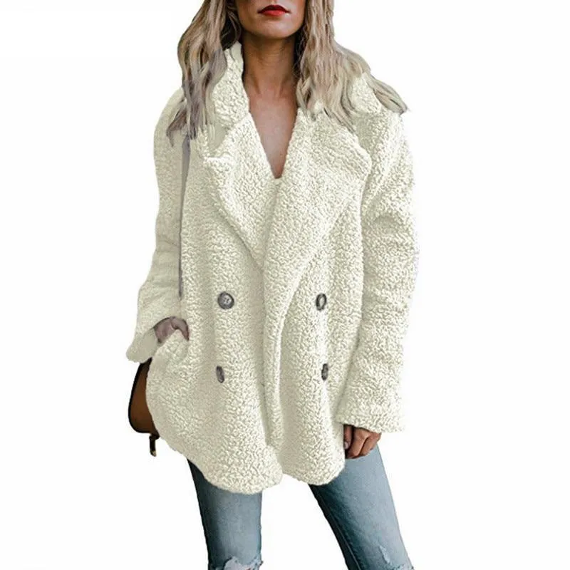 Women's Fashionable Fleece Winter Jacket with Button Closure