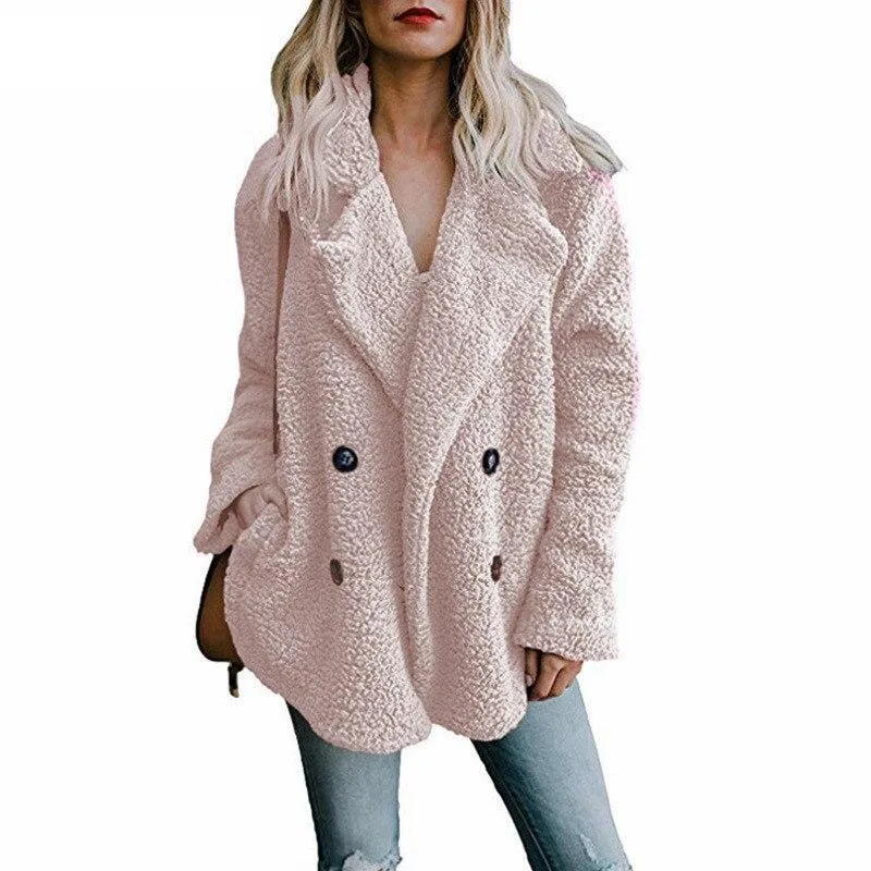 Women's Fashionable Fleece Winter Jacket with Button Closure