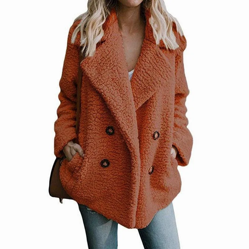 Women's Fashionable Fleece Winter Jacket with Button Closure