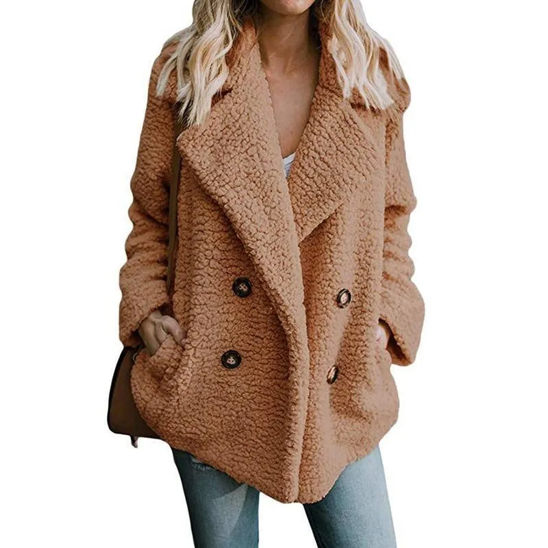 Women's Fashionable Fleece Winter Jacket with Button Closure