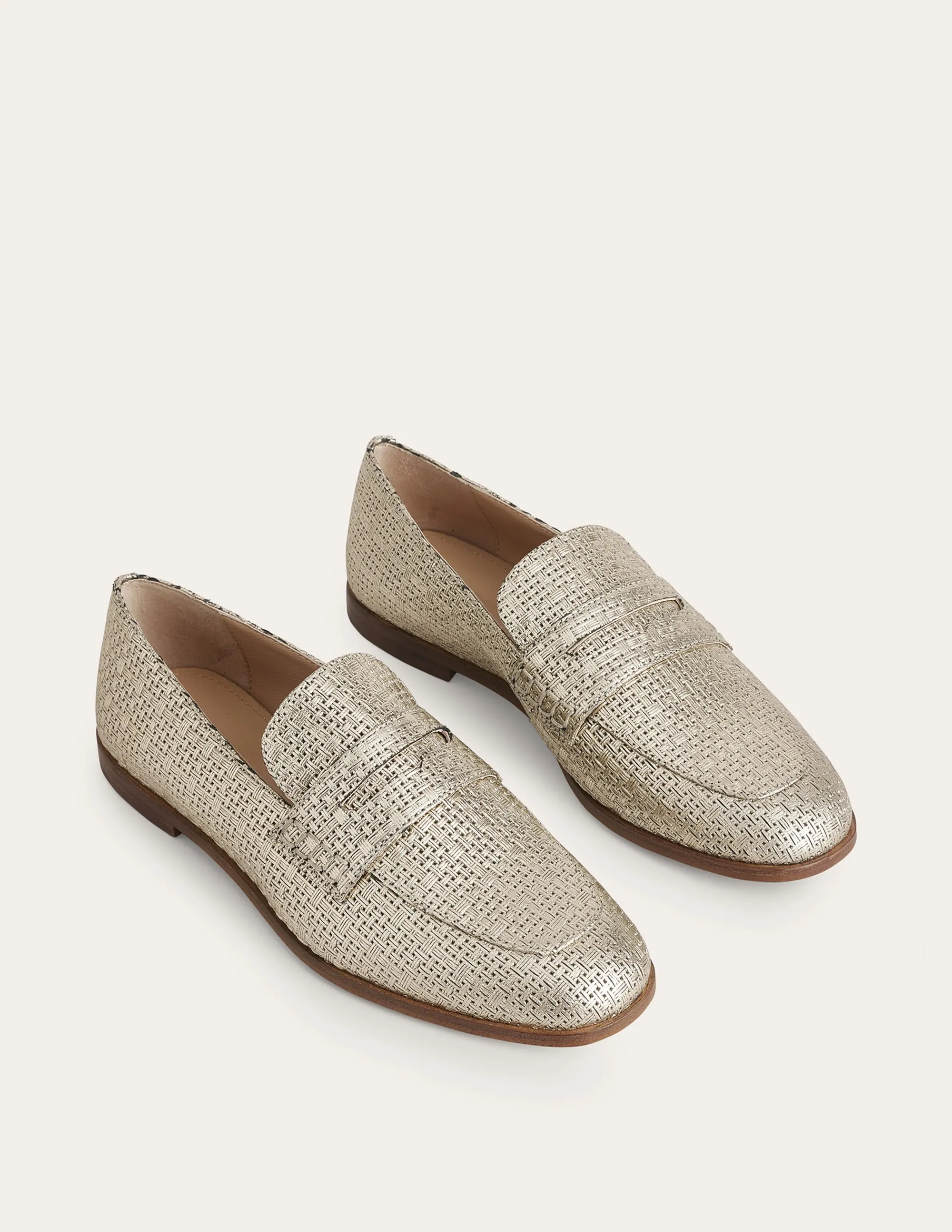 Woven Leather Loafers-Gold Weave Effect Leather