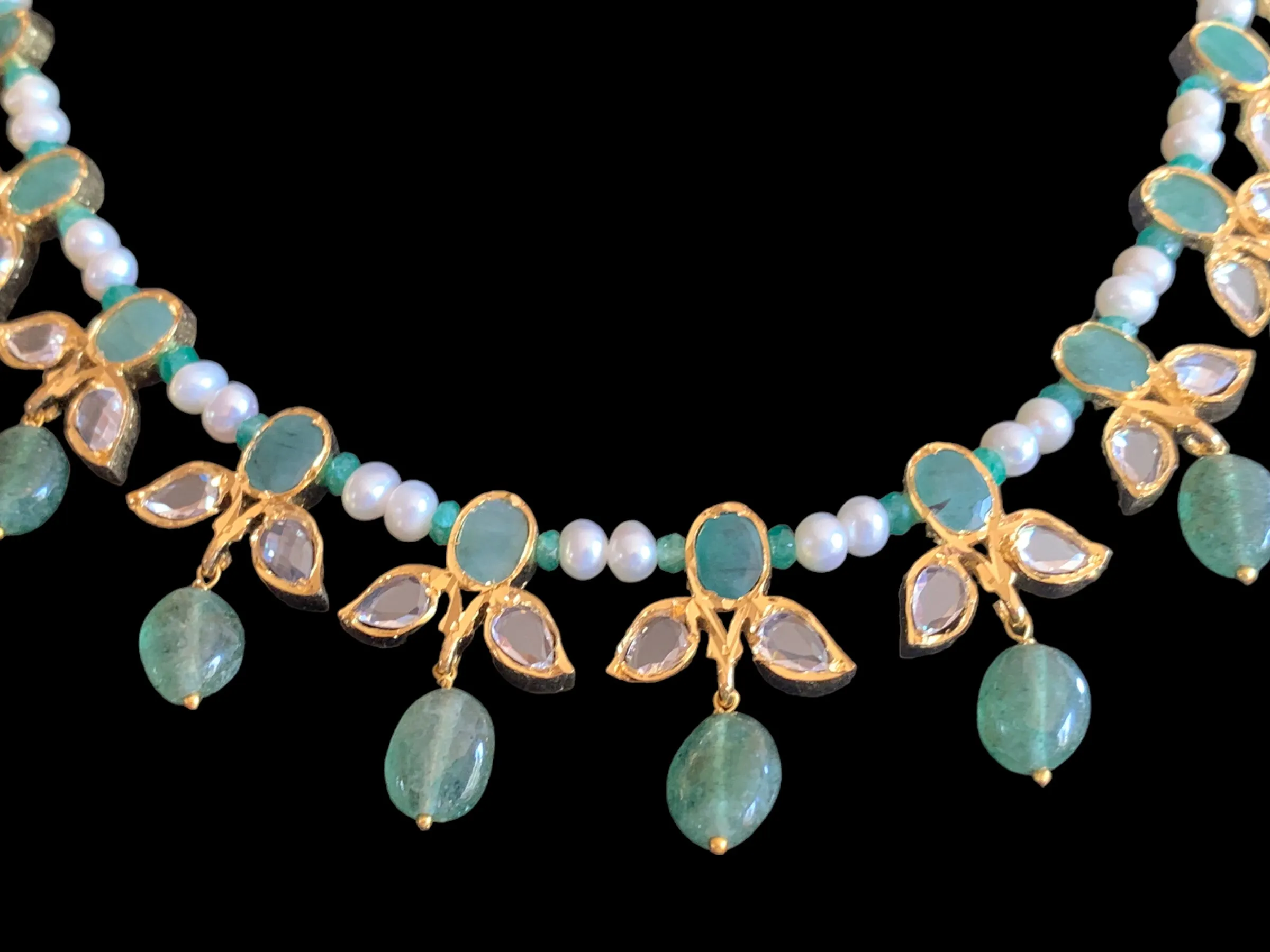 ZAFRIN gold plated silver necklace set in emeralds READY TO SHIP)