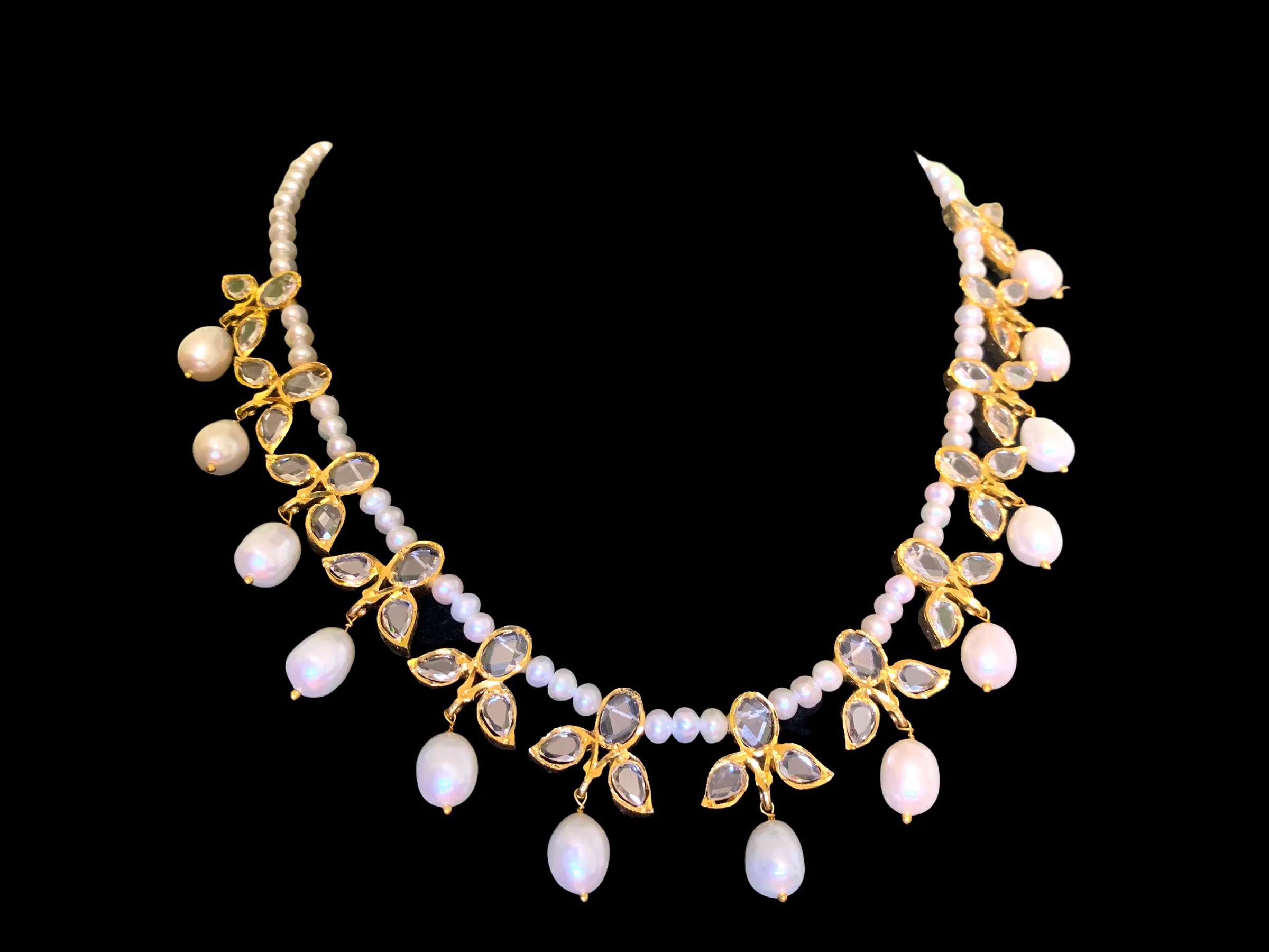 ZAFRIN gold plated silver necklace set in fresh water pearls ( READY TO SHIP)