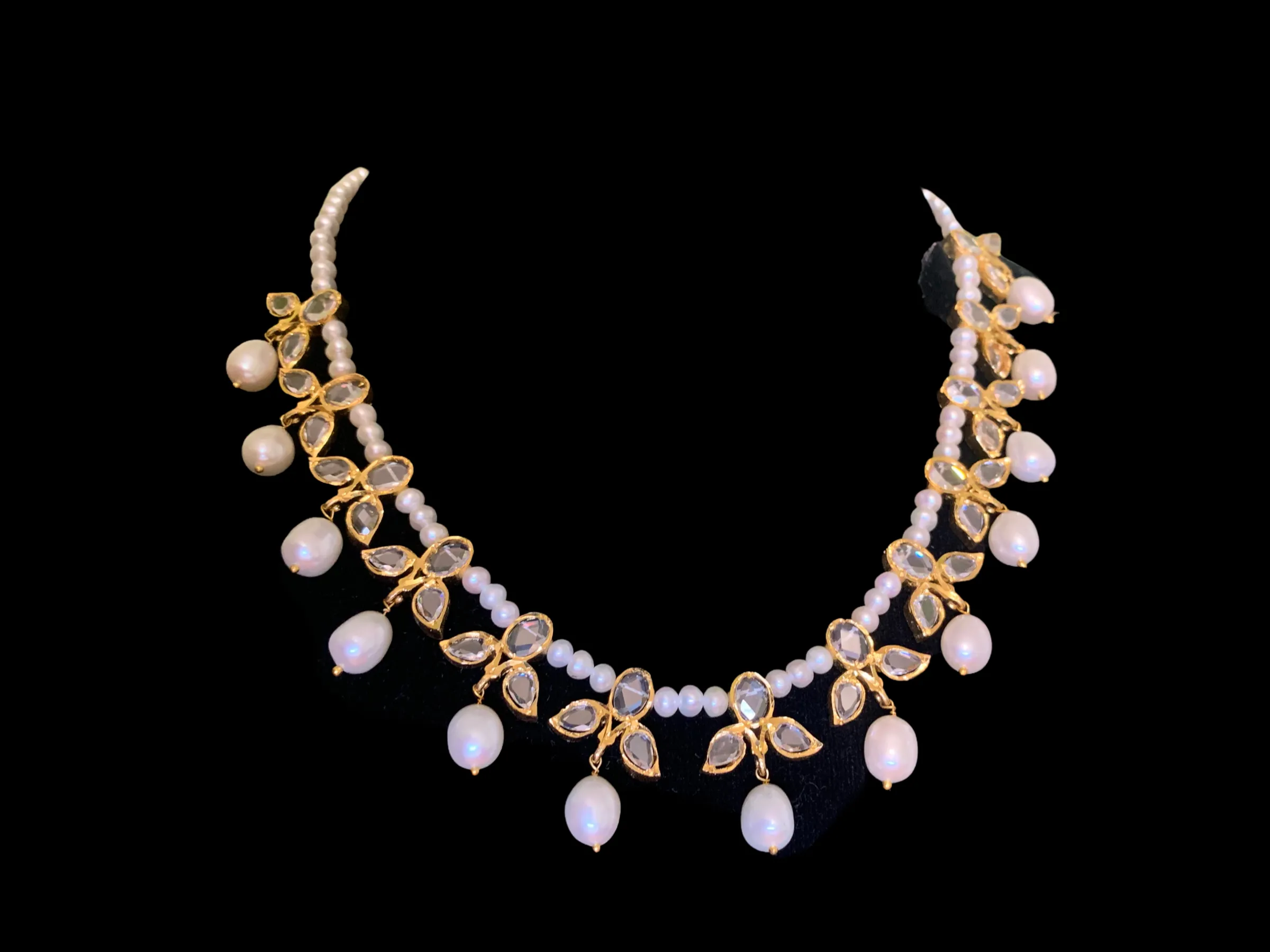 ZAFRIN gold plated silver necklace set in fresh water pearls ( READY TO SHIP)